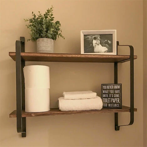 Large Rustic Industrial Pipe Wall Floating Shelf Wooden Storage Shelving Unit 4 Large Rustic Industrial Pipe Wall Floating Shelf Wooden Storage Shelving Unit - Image 2