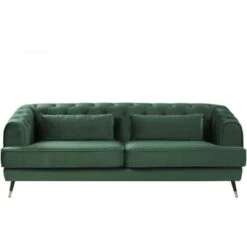 Retro Velvet 3 Seater Sofa Dark Green Tufted Chesterfield With Cushions Sletta