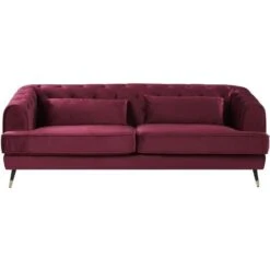 Retro Velvet 3 Seater Sofa Burgundy Tufted Chesterfield With Cushions Sletta