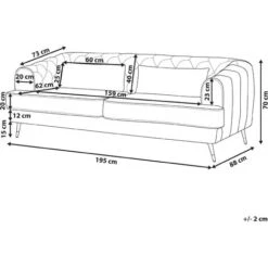 Retro Velvet 3 Seater Sofa Burgundy Tufted Chesterfield With Cushions Sletta -Living Room Furniture Store 26218696 3