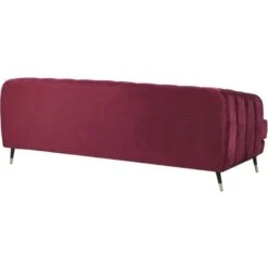 Retro Velvet 3 Seater Sofa Burgundy Tufted Chesterfield With Cushions Sletta -Living Room Furniture Store 26218696 4