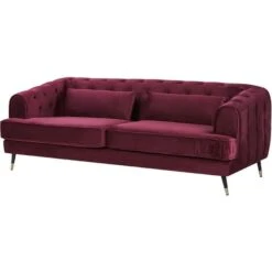 Retro Velvet 3 Seater Sofa Burgundy Tufted Chesterfield With Cushions Sletta -Living Room Furniture Store 26218696 5