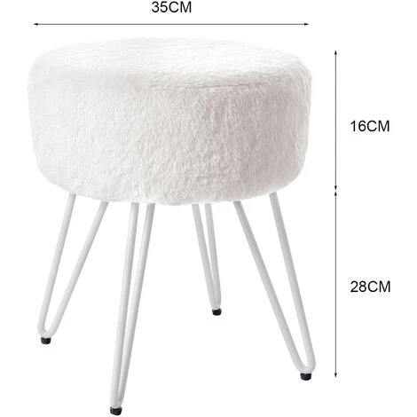Livingandhome 35CM Round Fluffy Velvet Dressing Table Stool Wire Legs, White 4 Livingandhome 35CM Round Fluffy Velvet Dressing Table Stool Wire Legs, White - Image 2