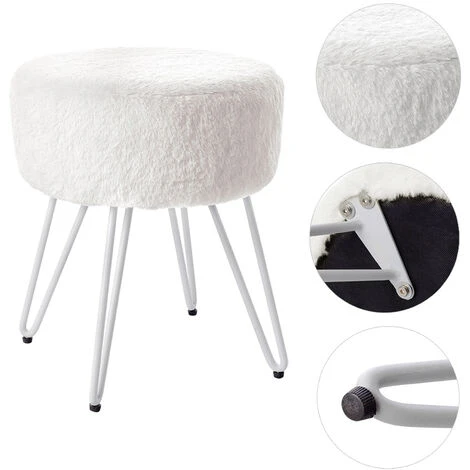 Livingandhome 35CM Round Fluffy Velvet Dressing Table Stool Wire Legs, White 5 Livingandhome 35CM Round Fluffy Velvet Dressing Table Stool Wire Legs, White - Image 3