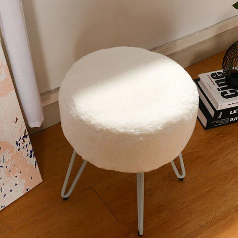 Livingandhome 35CM Round Fluffy Velvet Dressing Table Stool Wire Legs, White 6 Livingandhome 35CM Round Fluffy Velvet Dressing Table Stool Wire Legs, White - Image 4