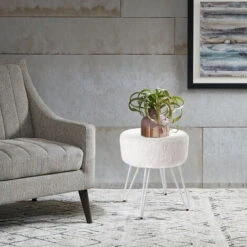 Livingandhome 35CM Round Fluffy Velvet Dressing Table Stool Wire Legs, White 11 Livingandhome 35CM Round Fluffy Velvet Dressing Table Stool Wire Legs, White -Living Room Furniture Store 26314147 5