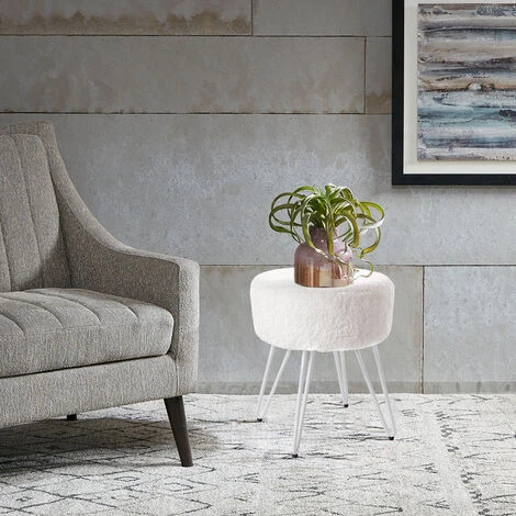 Livingandhome 35CM Round Fluffy Velvet Dressing Table Stool Wire Legs, White 7 Livingandhome 35CM Round Fluffy Velvet Dressing Table Stool Wire Legs, White - Image 5