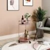 Livingandhome 2 Tier Round Metal Rolling Trolley Cart, Rose Gold -Living Room Furniture Store 26314207 1