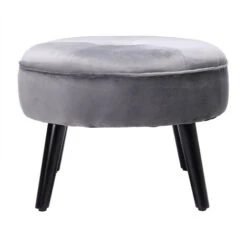 Livingandhome Round Velvet Padded Footstool, Grey -Living Room Furniture Store 26316176 3