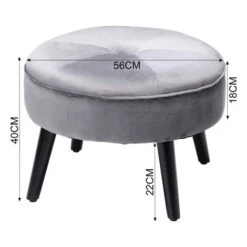 Livingandhome Round Velvet Padded Footstool, Grey -Living Room Furniture Store 26316176 5