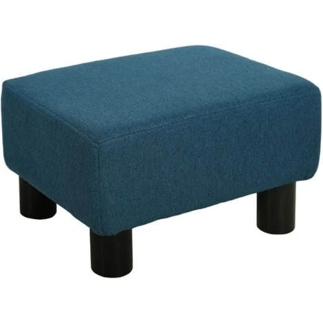 HOMCOM Footstool Ottoman PU Leather/Linen Fabric W/ Plastic Legs Blue Home Blue 3 HOMCOM Footstool Ottoman PU Leather/Linen Fabric W/ Plastic Legs Blue Home Blue