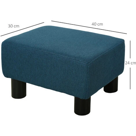 HOMCOM Footstool Ottoman PU Leather/Linen Fabric W/ Plastic Legs Blue Home Blue 4 HOMCOM Footstool Ottoman PU Leather/Linen Fabric W/ Plastic Legs Blue Home Blue - Image 2