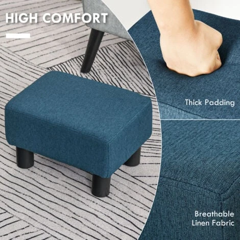 HOMCOM Footstool Ottoman PU Leather/Linen Fabric W/ Plastic Legs Blue Home Blue 6 HOMCOM Footstool Ottoman PU Leather/Linen Fabric W/ Plastic Legs Blue Home Blue - Image 4