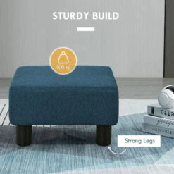 HOMCOM Footstool Ottoman PU Leather/Linen Fabric W/ Plastic Legs Blue Home Blue 11 HOMCOM Footstool Ottoman PU Leather/Linen Fabric W/ Plastic Legs Blue Home Blue -Living Room Furniture Store 26485831 5