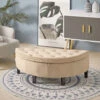 Livingandhome Semicircle Velvet Buttoned Storage Footstool With Wood Legs, Beige 1 Livingandhome Semicircle Velvet Buttoned Storage Footstool With Wood Legs, Beige -Living Room Furniture Store 26664879 1