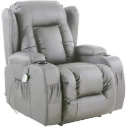 Caesar Electric Armchair 10 In 1 Massage And Heat Leather Recliner Chair With Massage Heated (Grey)