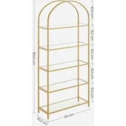 VASAGLE 5-Tier Storage Shelf, Tempered Glass, Bookcase With Arch Design, Robust Steel Structure, For Living Room Bedroom Studio, Gold Colour By SONGMICS LGT050A01 -Living Room Furniture Store 27432774 5