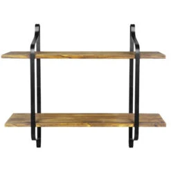 Livingandhome 2 Tier Wall Mounted Metal Frame Wood Storage Shelf -Living Room Furniture Store 27451113 4