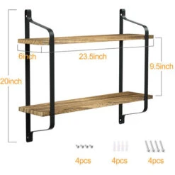 Livingandhome 2 Tier Wall Mounted Metal Frame Wood Storage Shelf -Living Room Furniture Store 27451113 5