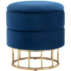 HEIDI VELVET STORAGE POUFFE FOOTREST OTTOMAN VANITY DRESSING SEAT STOOL BLUE -Living Room Furniture Store 28039583 3