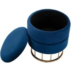 HEIDI VELVET STORAGE POUFFE FOOTREST OTTOMAN VANITY DRESSING SEAT STOOL BLUE -Living Room Furniture Store 28039583 4