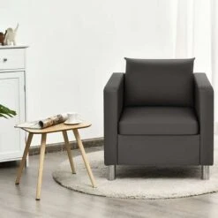 COSTWAY Sofa Single Chair,60D X 70W X 62H,PU Leather Leisure Accent Loveseat Couch With Pillow And Armrest, Upholstered Padded Guest Sofa 9 COSTWAY Sofa Single Chair,60D X 70W X 62H,PU Leather Leisure Accent Loveseat Couch With Pillow And Armrest, Upholstered Padded Guest Sofa -Living Room Furniture Store 28095637 3