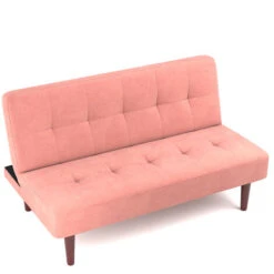 Livingandhome Fabric Upholstered 2 Seater Baby Sofa Bed, Pink -Living Room Furniture Store 28210306 3