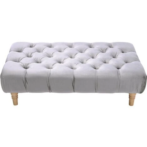 Livingandhome Velvet Buttoned Footstool With Wood Legs, Grey 6 Livingandhome Velvet Buttoned Footstool With Wood Legs, Grey - Image 4