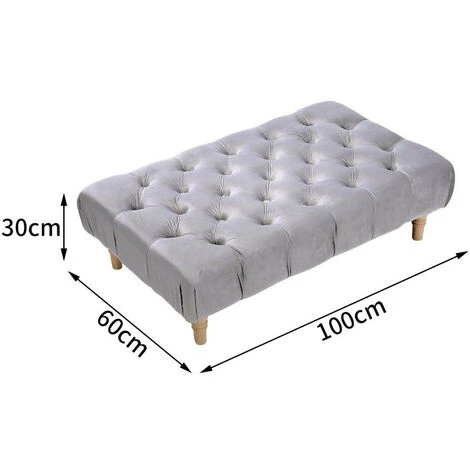 Livingandhome Velvet Buttoned Footstool With Wood Legs, Grey 7 Livingandhome Velvet Buttoned Footstool With Wood Legs, Grey - Image 5
