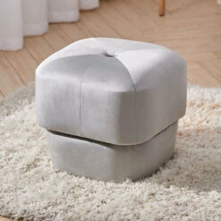 Livingandhome Square Velvet Buttoned Thick Padded Footstool,Light Grey