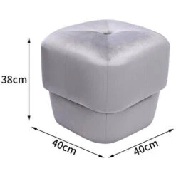 Livingandhome Square Velvet Buttoned Thick Padded Footstool,Light Grey -Living Room Furniture Store 28269740 5