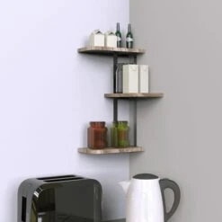 Industrial Style Metal Wood Shelving Straight Corner DIY Shelf Kitchen Bathroom -Living Room Furniture Store 28283577 2