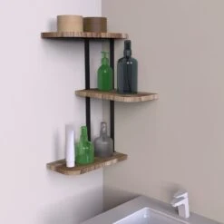 Industrial Style Metal Wood Shelving Straight Corner DIY Shelf Kitchen Bathroom -Living Room Furniture Store 28283577 3