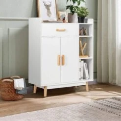 COSTWAY Sideboard Storage Cabinet, Freestanding Wooden Bookcase With Drawer And Adjustable Shelves, Home Hallway Entryway Display Organiser Cupboard