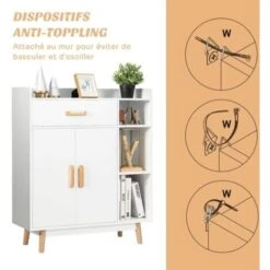 COSTWAY Sideboard Storage Cabinet, Freestanding Wooden Bookcase With Drawer And Adjustable Shelves, Home Hallway Entryway Display Organiser Cupboard -Living Room Furniture Store 28391281 3