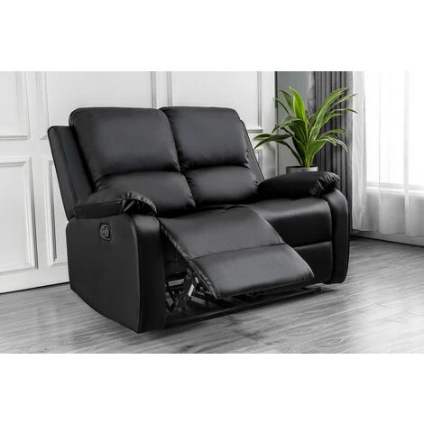 Boston 2 Seater Recliner Loveseat Leather Sofa In Black 4 Boston 2 Seater Recliner Loveseat Leather Sofa In Black - Image 2