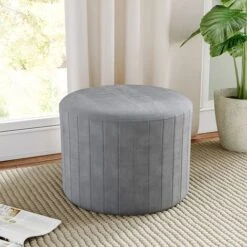 Livingandhome Round Velvet Dressing Table Stool Interstice Strip Edge, Grey -Living Room Furniture Store 28653994 2