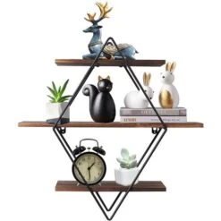 3 Tiers Diamond Floating Shelf Wall Mounted Storage Shelving Vintage Wooden Rack -Living Room Furniture Store 28872428 3