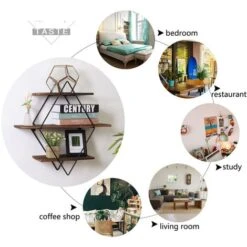 3 Tiers Diamond Floating Shelf Wall Mounted Storage Shelving Vintage Wooden Rack -Living Room Furniture Store 28872428 4