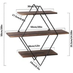 3 Tiers Diamond Floating Shelf Wall Mounted Storage Shelving Vintage Wooden Rack -Living Room Furniture Store 28872428 5