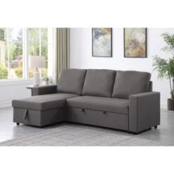 Reegan L Shaped Corner Sofa Bed In Grey, With Hidden Storage And Reversible Chaise.