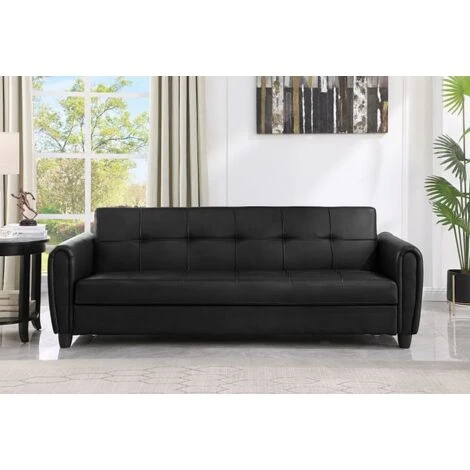 Zinc 3 Seater Faux Leather Sofa Bed With Hidden Storage - Black 4 Zinc 3 Seater Faux Leather Sofa Bed With Hidden Storage - Black - Image 2
