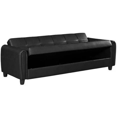 Zinc 3 Seater Faux Leather Sofa Bed With Hidden Storage - Black 5 Zinc 3 Seater Faux Leather Sofa Bed With Hidden Storage - Black - Image 3