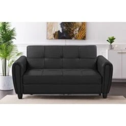 Zinc 2 Seater Sofa Bed With Hidden Storage And Matching Ottoman Bench - Black 9 Zinc 2 Seater Sofa Bed With Hidden Storage And Matching Ottoman Bench - Black -Living Room Furniture Store 29016741 3