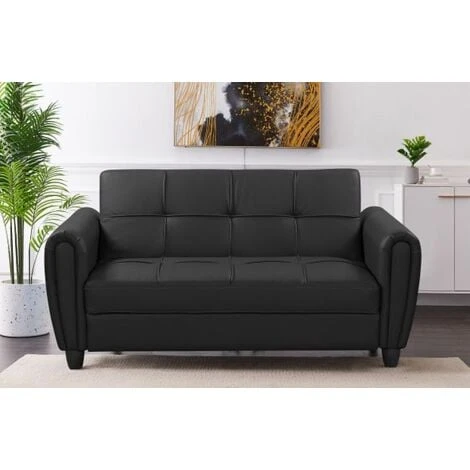 Zinc 2 Seater Sofa Bed With Hidden Storage And Matching Ottoman Bench - Black 5 Zinc 2 Seater Sofa Bed With Hidden Storage And Matching Ottoman Bench - Black - Image 3
