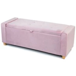 Hana Velvet Ottoman Large Padded Storage Bench - Pink