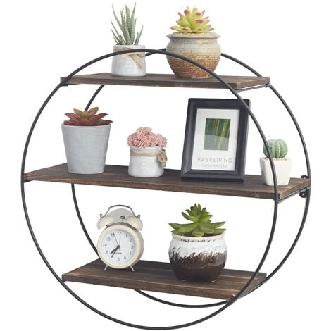 3 Layer Floating Wall Shelves Wood Geometric Decor Shelf Iron Frame Fit Bathroom 4 3 Layer Floating Wall Shelves Wood Geometric Decor Shelf Iron Frame Fit Bathroom - Image 2