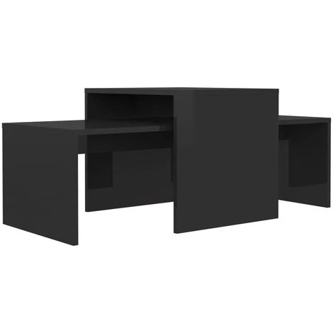 Coffee Table Set High Gloss Black 100x48x40 Cm Chipboard 4 Coffee Table Set High Gloss Black 100x48x40 Cm Chipboard - Image 2