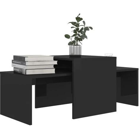Coffee Table Set High Gloss Black 100x48x40 Cm Chipboard 5 Coffee Table Set High Gloss Black 100x48x40 Cm Chipboard - Image 3