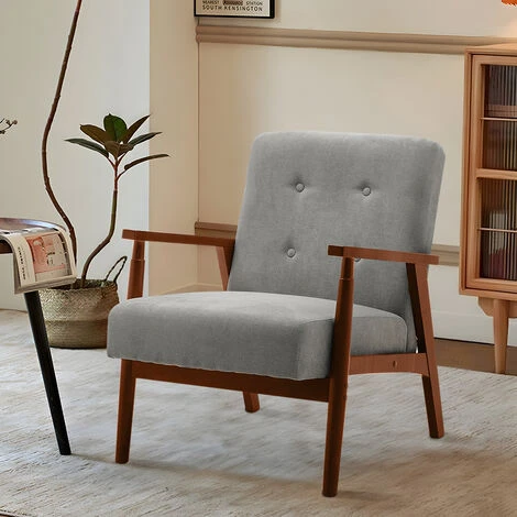 Livingandhome Solid Wooden Frame Linen Fabric Single Sofa 4 Livingandhome Solid Wooden Frame Linen Fabric Single Sofa - Image 2